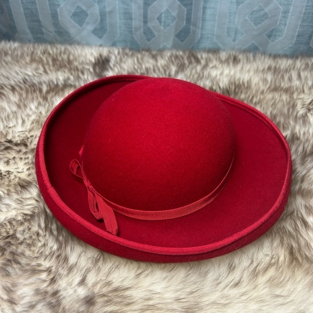Vintage Red Wool Coche Hat - Bellini Bollman with Bow - Red Hat Society - Picture 4 of 10